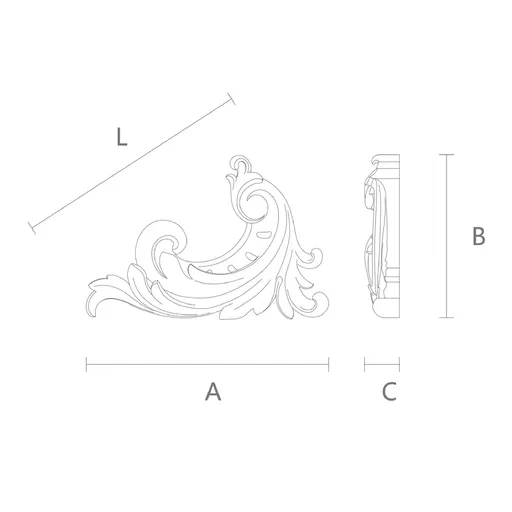 N-161.1R Wood Scroll Onlay with Coved Acanthus Detail, right